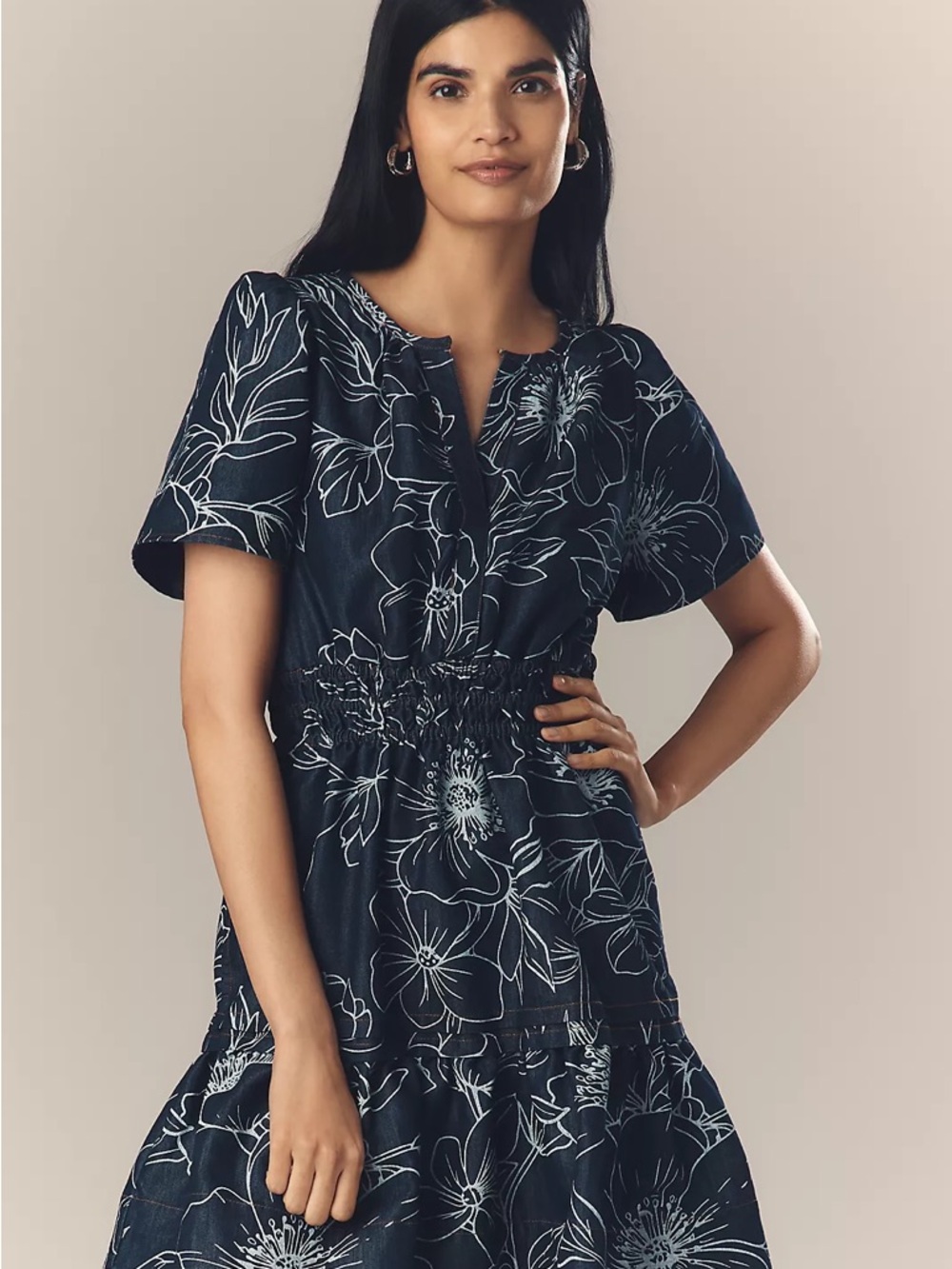 Anthropologie Navy Floral Mini Dress